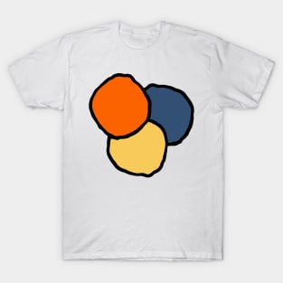 Modern asteroids in soft buttery golden yellow, denim blue, baby orange and translucent white T-Shirt